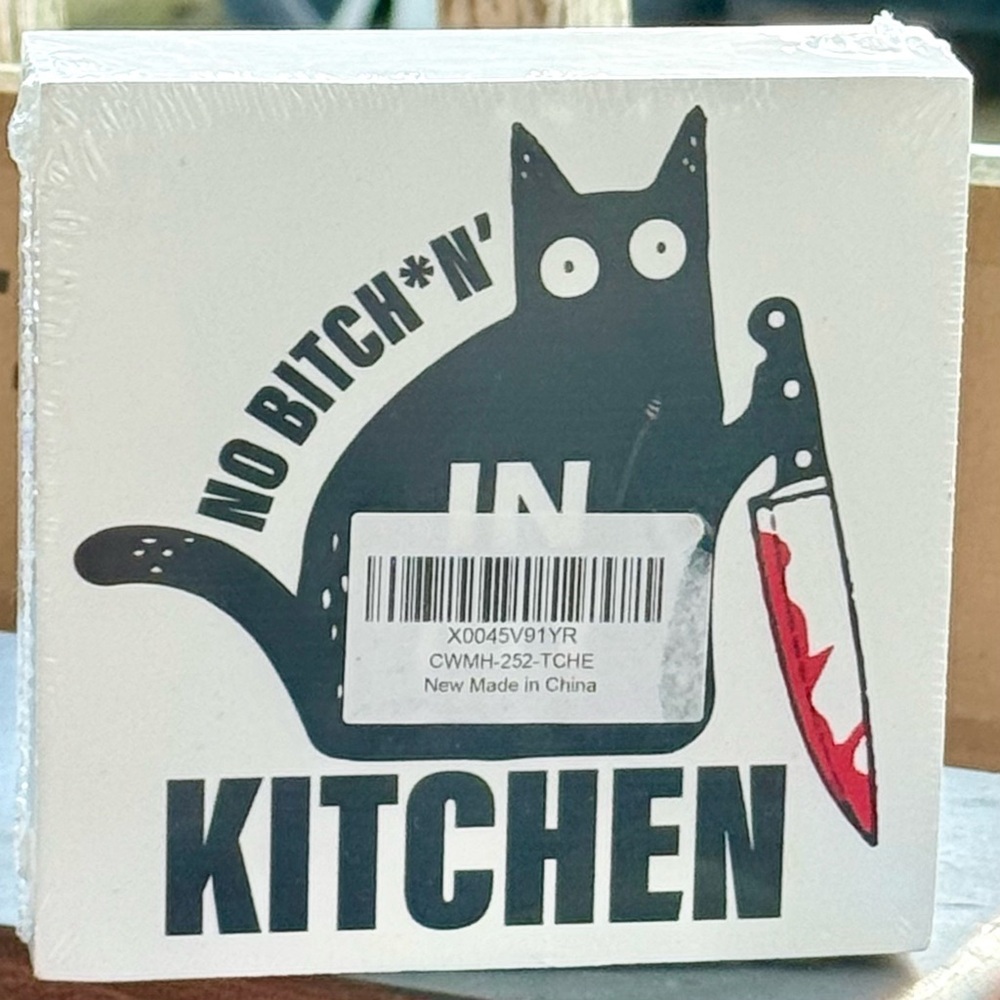 Funny Cat Kitchen Block Sign 5” - NEW